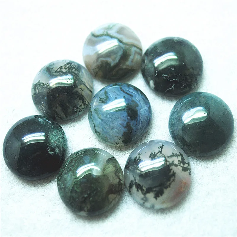 10PCS Nature Moss Agate Stone Cabochons 14MM 16MM 18MM 20MM Round Shape Natural Gem Stone Beads Accessories Free Shippings