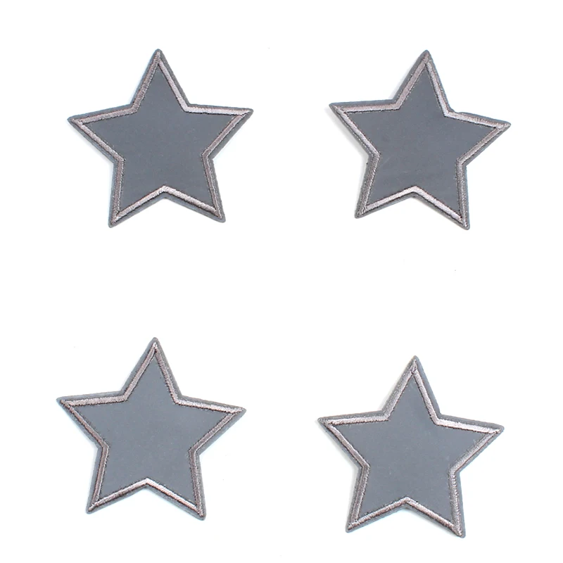 10pcs Embroidery Refective Clothing Star Patches Iron On Silver-Grey Stickers DIY Clothes Patch Sew On Denim Badge Appliques