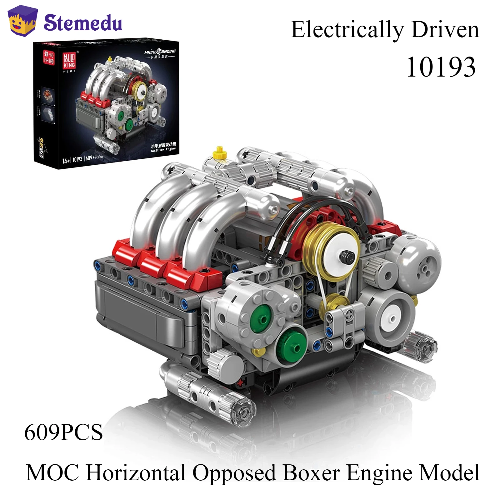 Mould King 10193 609PCS Technical Motorized Boxer Engine Model Building Blocks MOC Horizontal Opposed Engine Set Kids Toy Gift