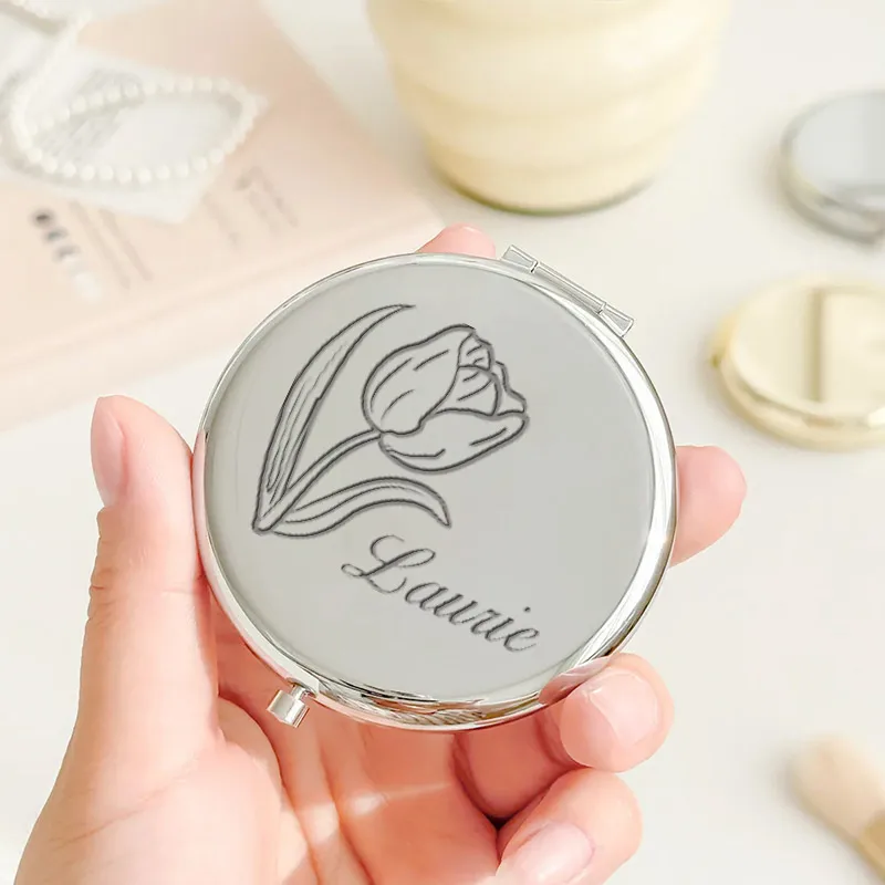 1pc Cartoon Tulip Custom Name Makeup Mirror Folding Mirror Pocket Mirror Gift for Her