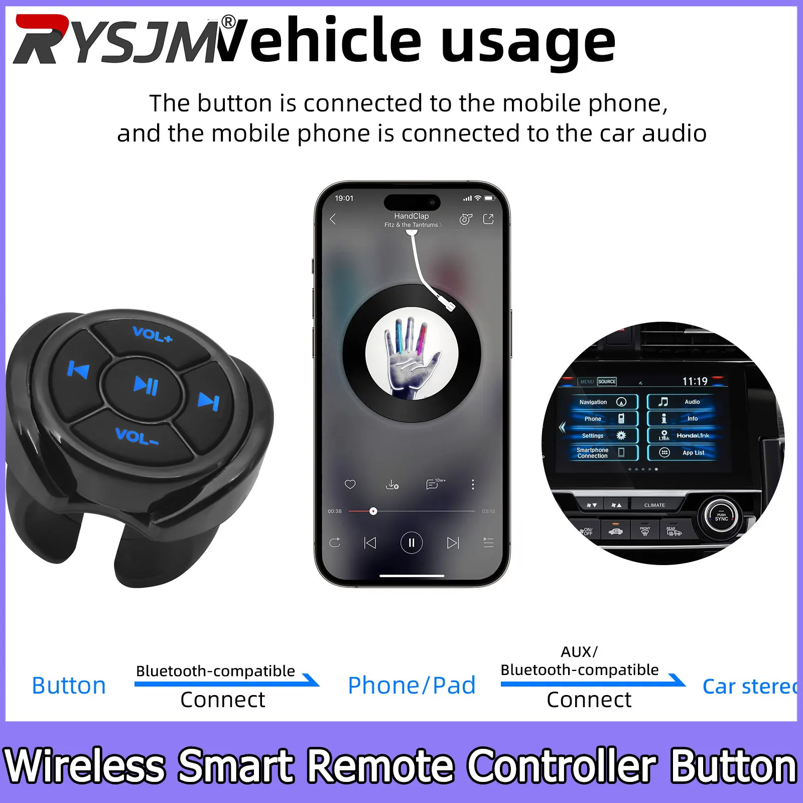 Bluetooth-compatible Button Wireless Smart Remote Controller Car Motorcycle Steering Wheel Music Play For IOS Android Media