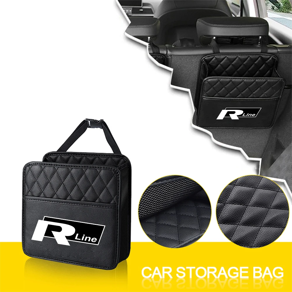 1pcs PU Leather Car Storage Bag Auto Seat Back Organizer For Volkswagen VW R Line Golf Polo Tiguan Passat B6 Touran accessories