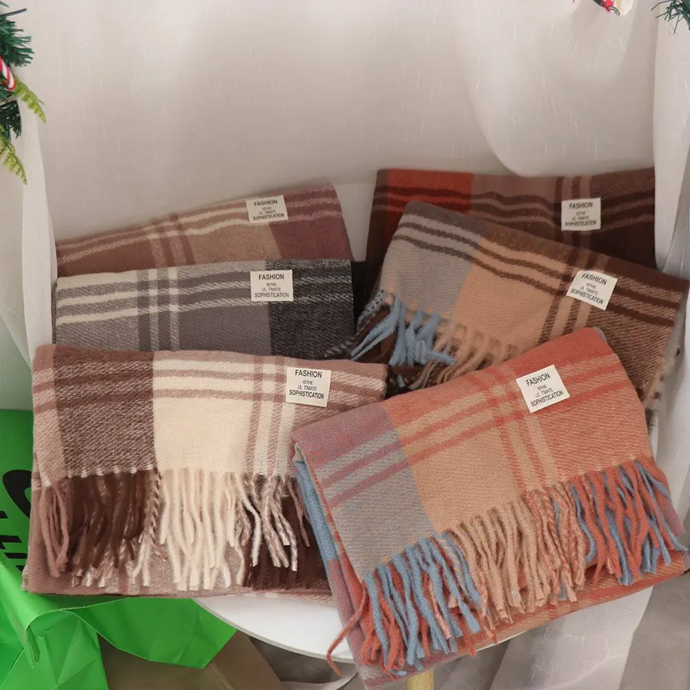 

Soft Windproof Plaid Wool Scarf Long Tessel Keep Warm Winter Cashmere Scarf Korean Style Pashmina Neckerchief Men Scarf Gifts