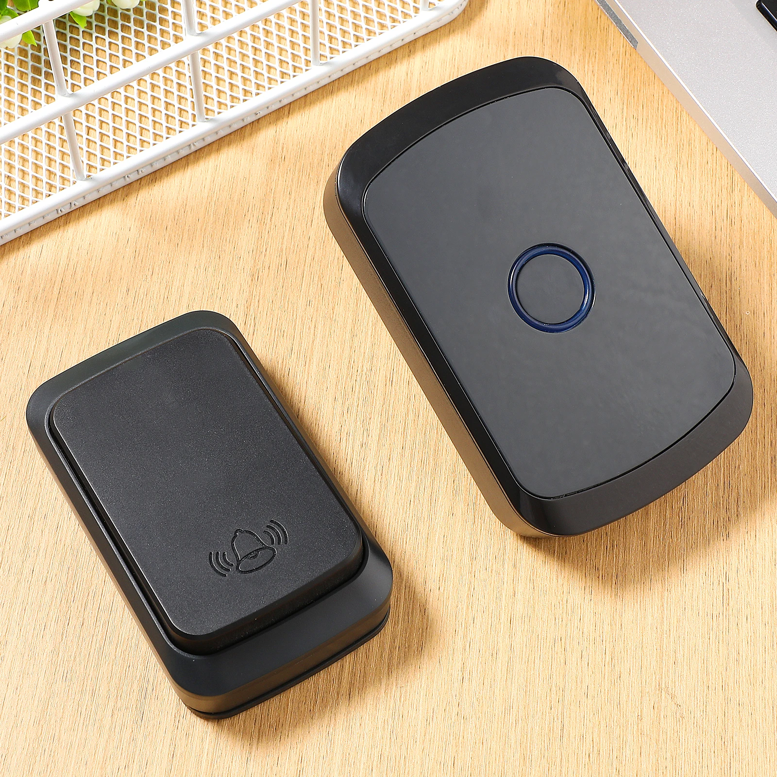 

Wireless Doorbell Black Transmitter Receiver Kit Long Range Volume Adjustable Door Bells for Home Use Cordless