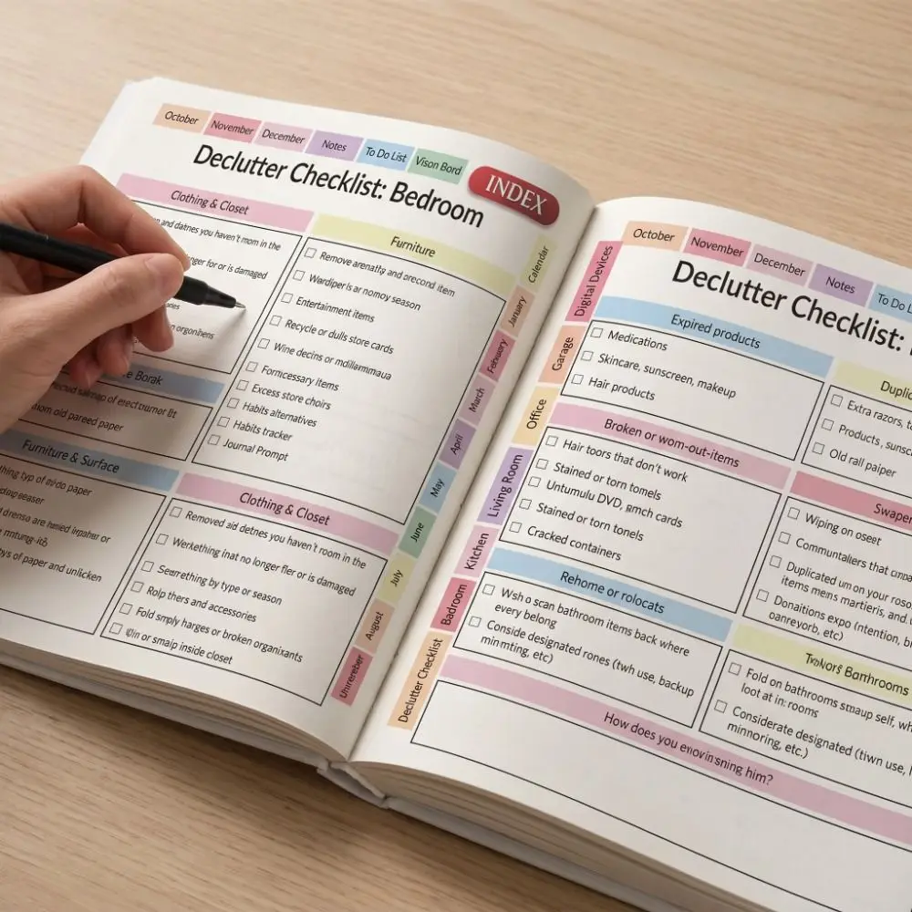 Vibrant Illustrated Home Organization Log Book Stepwise Practical Declutter Planner 60 Pages Daily Task Management