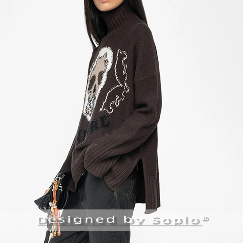 

Жаккардовый кашемировый вязаный свитер с черепом, женский осенне-зимний водолазка, повседневный пуловер, топы, женские модные свитера, джемперы 2026