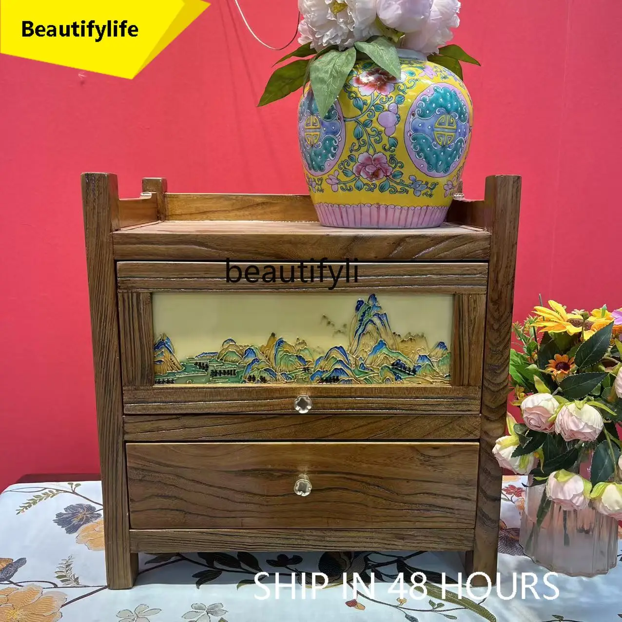 

A16 Half-Day Leisure Courtyard Desktop Tea Set Storage Cabinet 40*25*42 New Chinese Style High-End Multi-Functional Storage