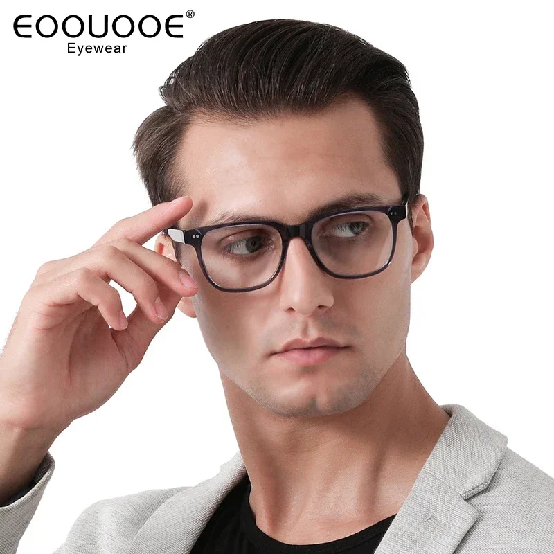 

50mm Men's Glasses Frame Acetate Fashion Square Optics Myopia Eyeglasses Clear Lenses Prescription Eyewear Progressive