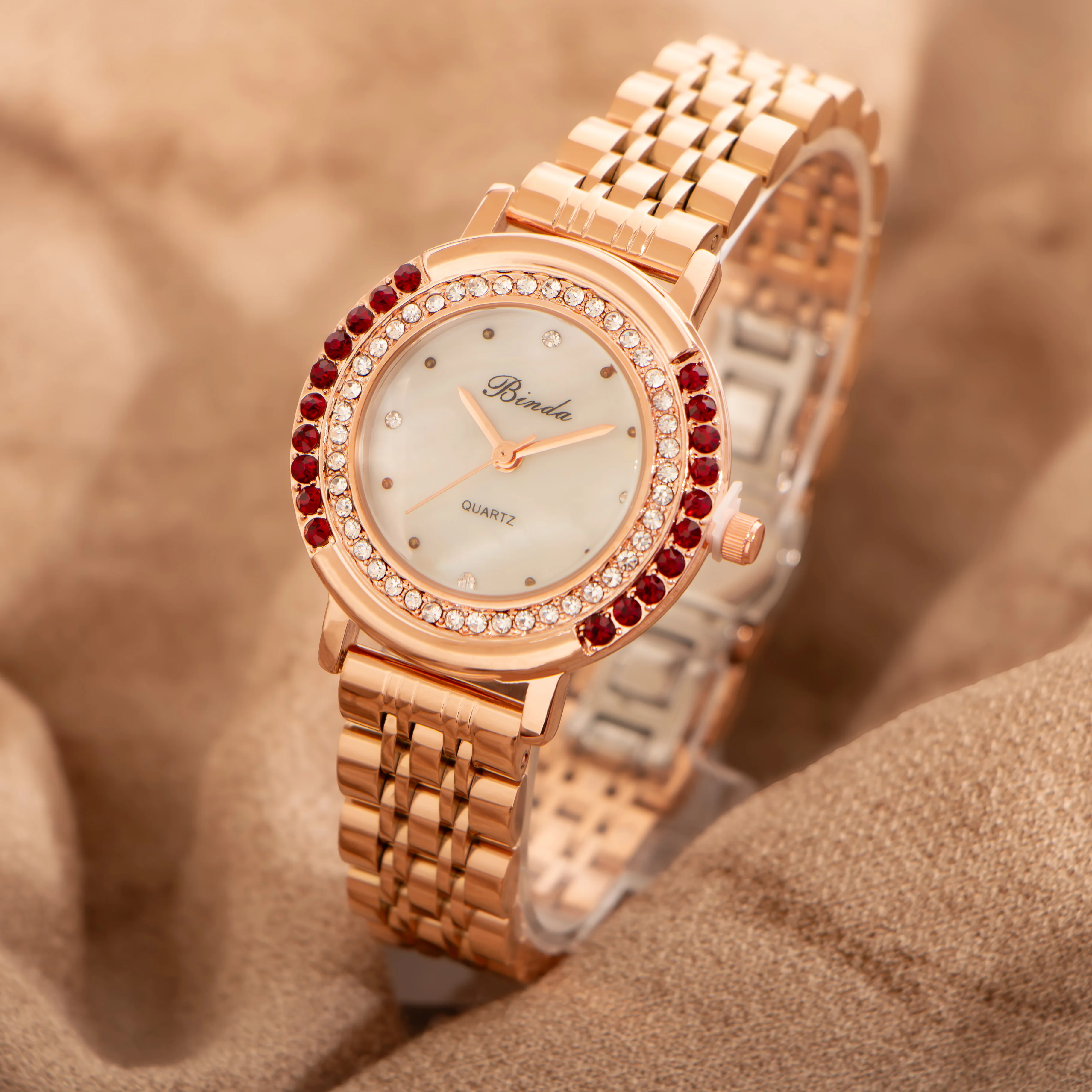 Binda Original Diamond Dial Women's Quartz Watch, Elegant Fashion Design with Steel  Strap