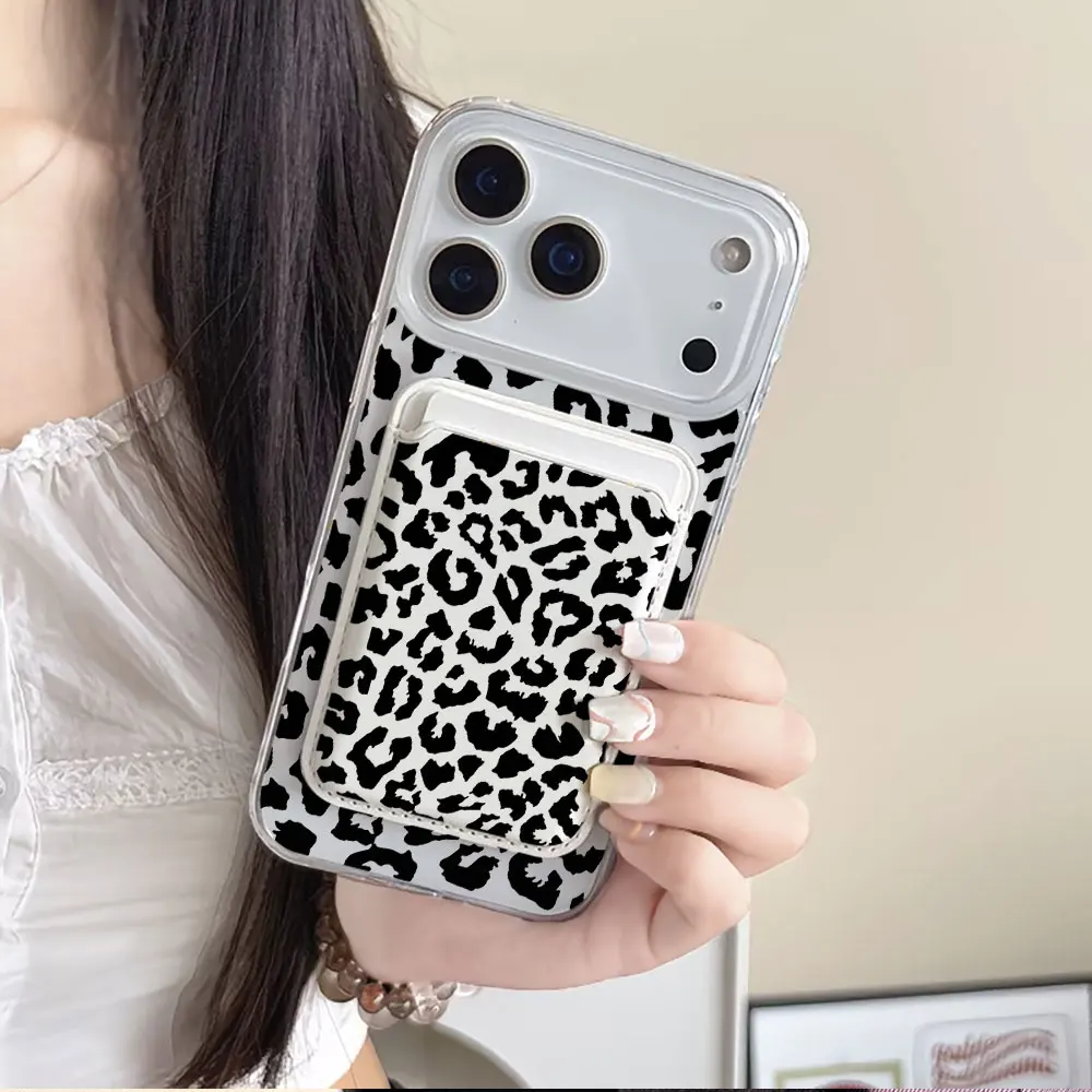 Black Leopard Print For Magsafe wallet Magnetic Card holder Phone Case For iPhone 17 16 13 16 15 12 14 Pro Max 16 14 Plus Cover