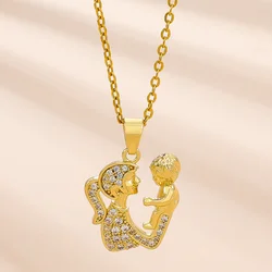 Mother's Day Necklace with Trendy Niche Design, Mother Son Embrace Pendant, Collarbone Chain Gift