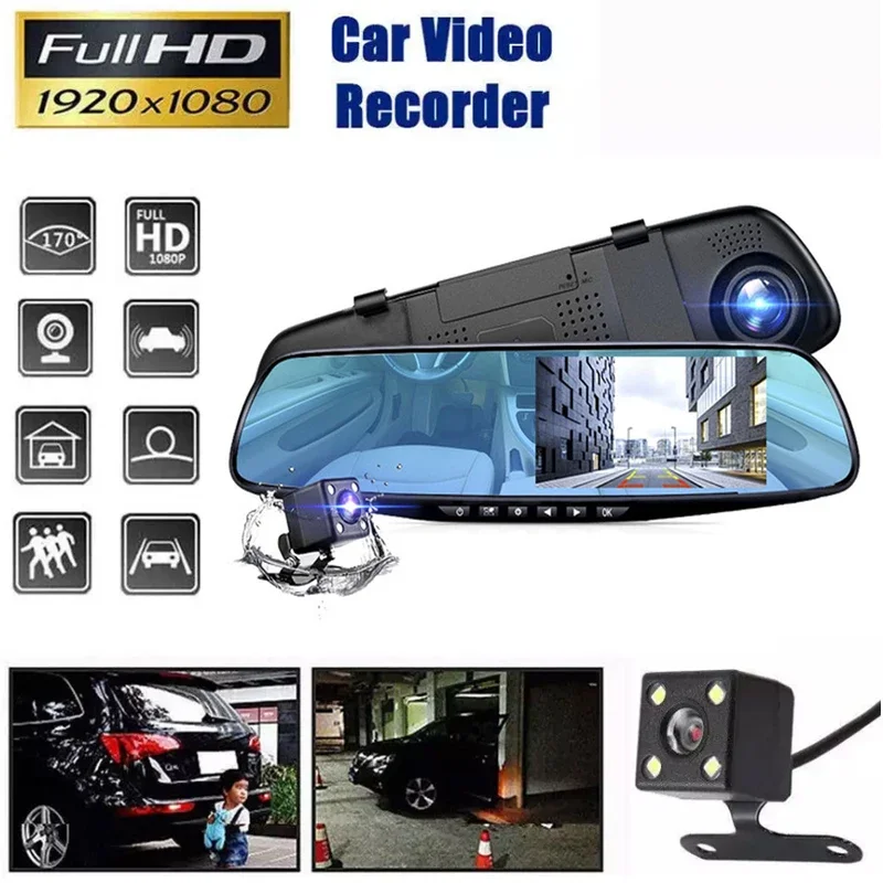 4..3In Dash Cam Car DVR 24H HD 1080P Dash Camera Dual Lens Video Recorder 1080PCycle Dashcam Mirror Driving Recorder New