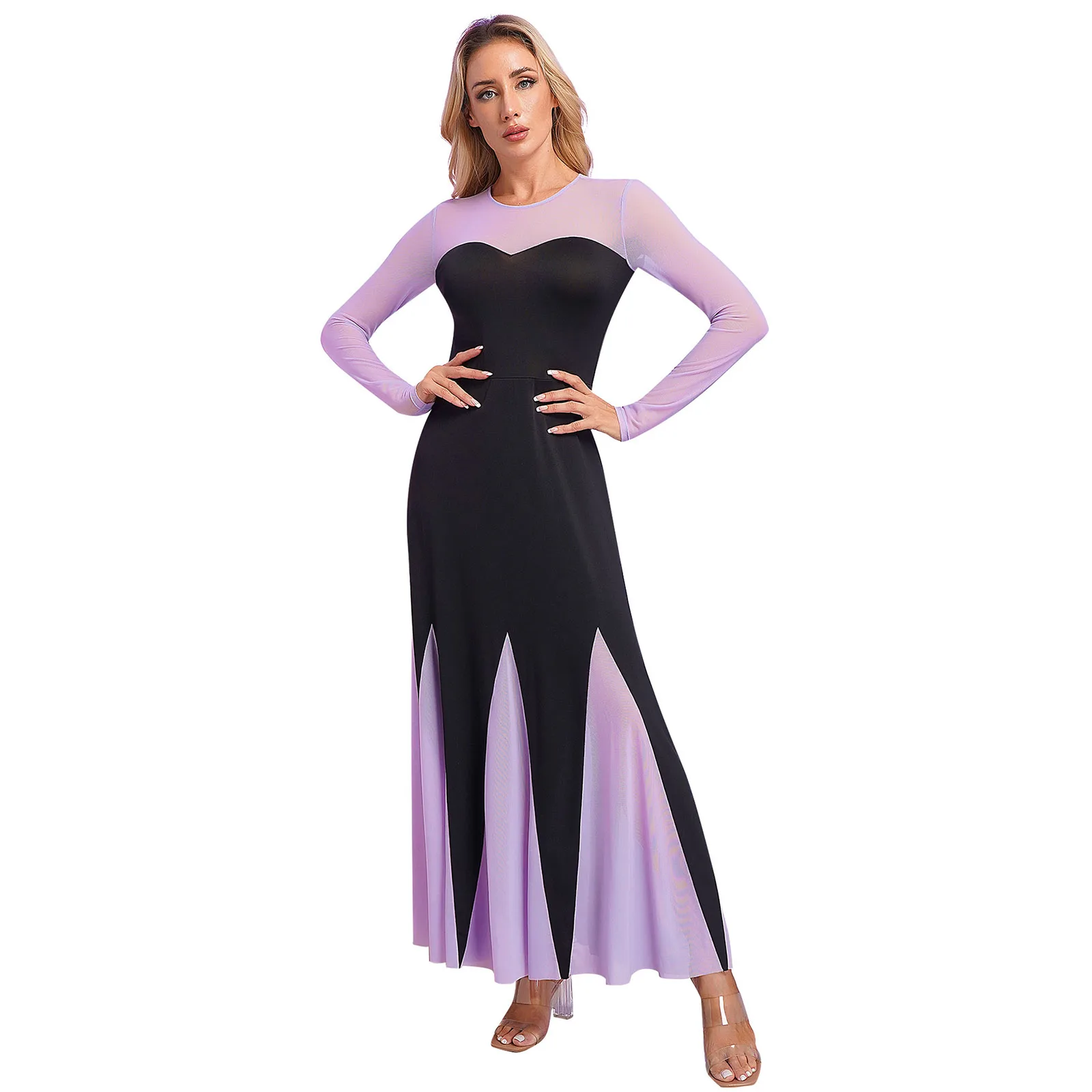 Womens Octopus Mermaid Sea Witch Cosplay Costume Role Play Halloween Maxi Dress Sweetheart Long Sleeve Patchwork A-Line Dress