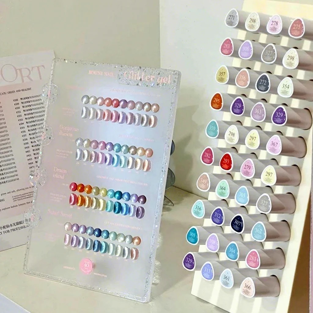 ROUNI 40 Colors New Trend Magnetic Cat Eye Gel Polish Collection Glass Moonlight Crystal Cat Eye Gel Polish Set For Wholesale