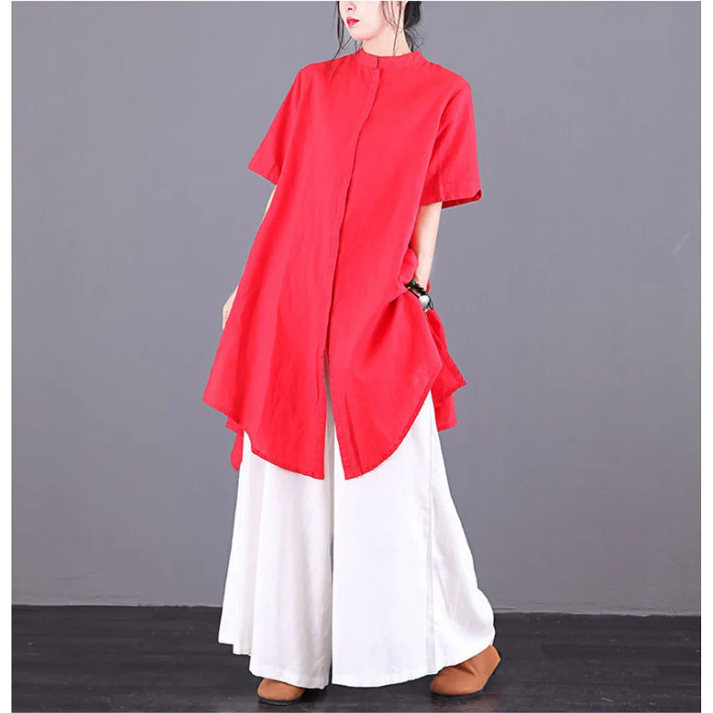 New Spring Summer Large Size Long Cardigan Blouse Jacket And Long Loose Wide-leg Pants Two-piece Sets Women Cotton Linen Outfits