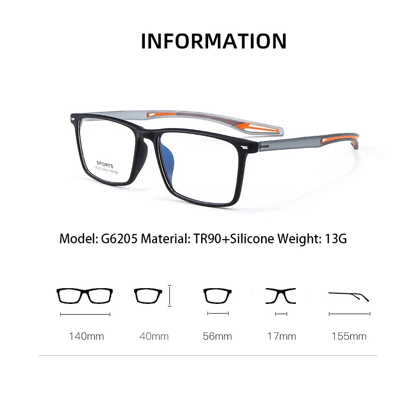 2024 New Fashion Ultra Light Transparent TR90 Eyewear Sports Glasses For Men Large Size Eyeglasses Optical Prescription Frame