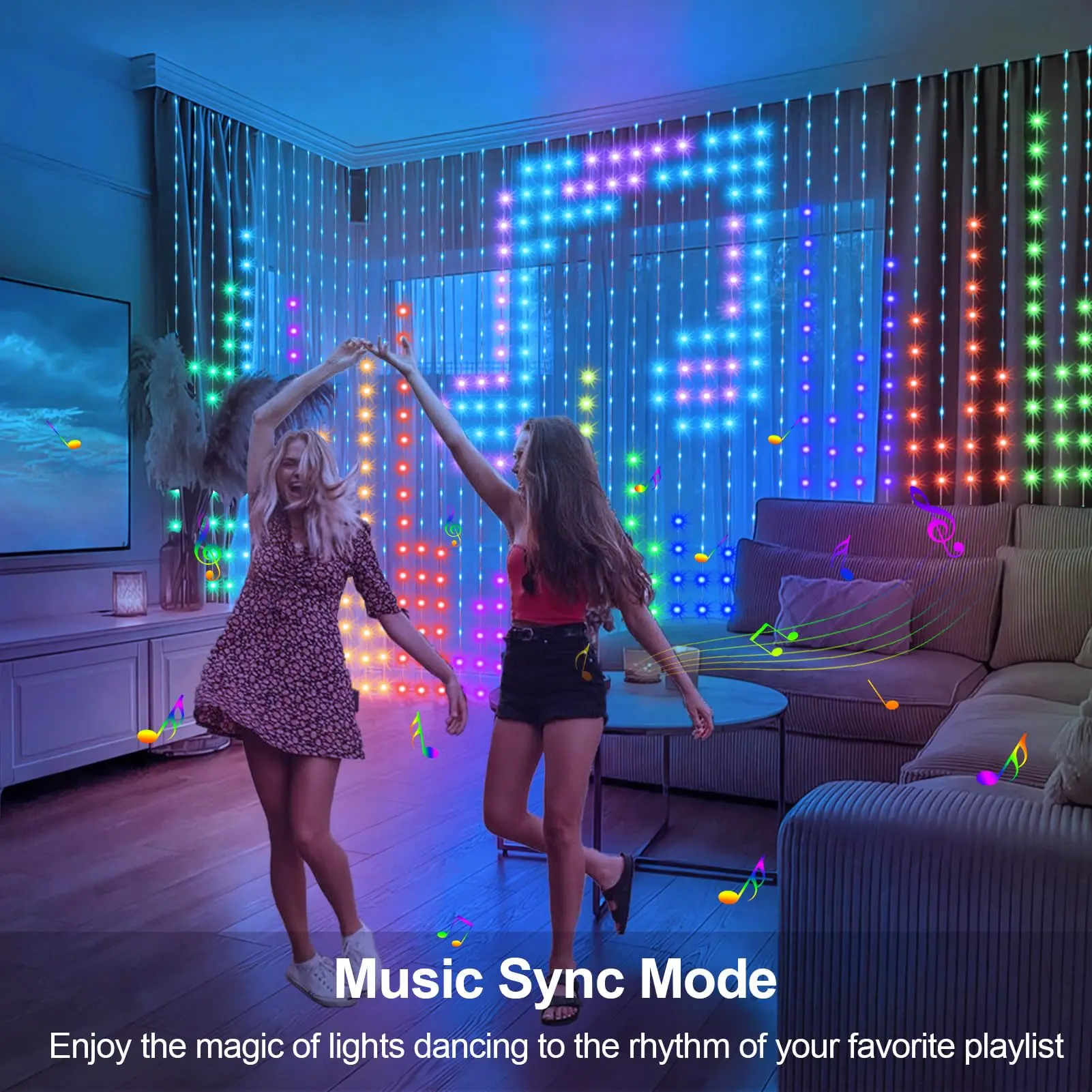 ไฟม่าน LED 400 ดวง ไฟ RGB ควบคุมผ่านแอพฯ ซิงค์กับเสียงเพลง ปลั๊ก USB สำหรับตกแต่งม่านในห้อง