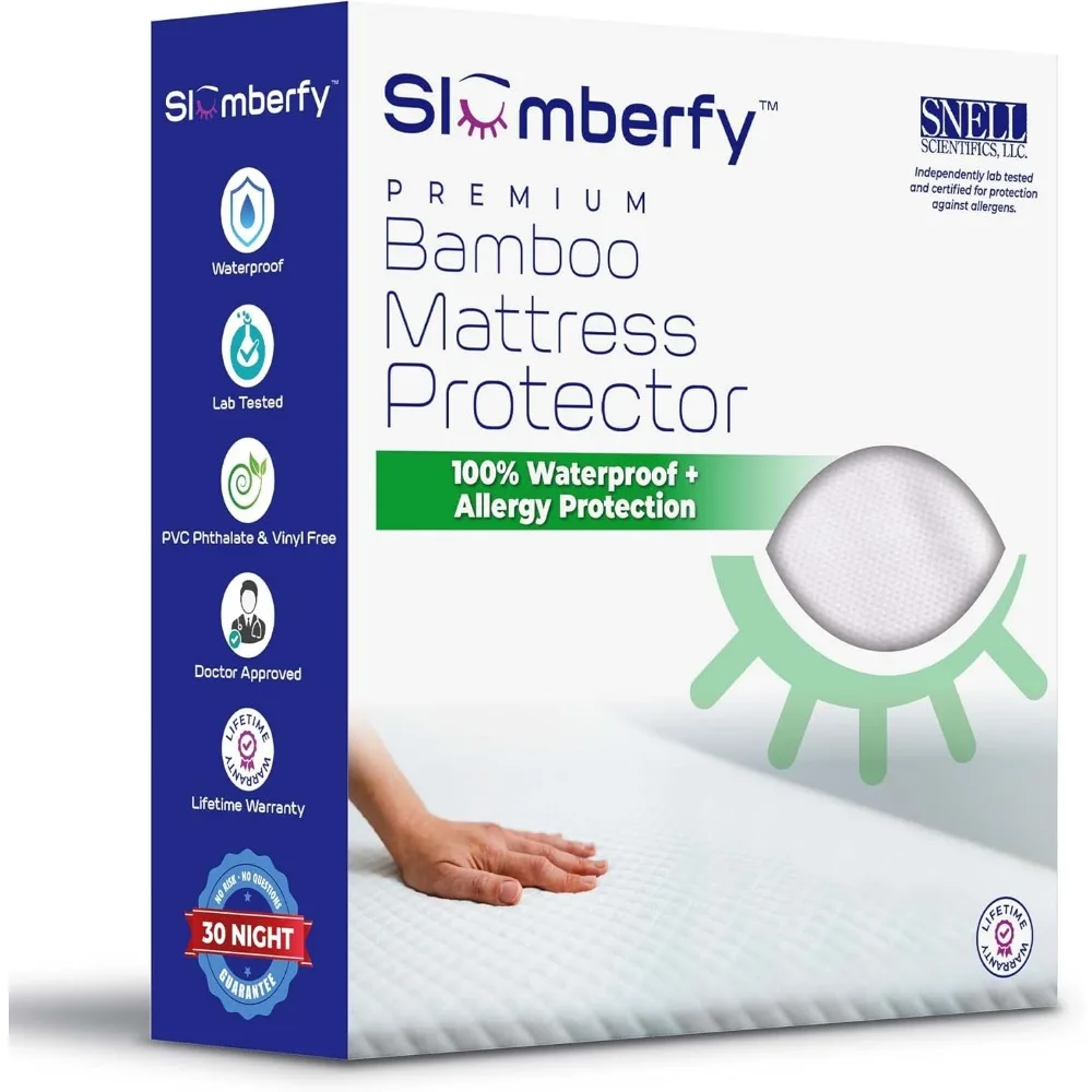 Waterproof hypoallergenic bamboo viscose mattress protector breathable jacquard fabric queen 60x80