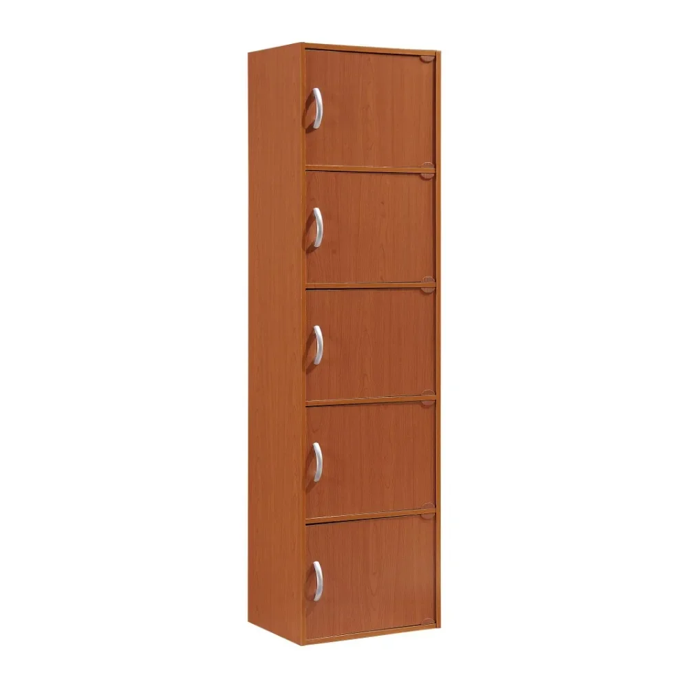 Hodedah 5-Shelf, 5-Door Multipurpose Cabinet, Brown bookshelf storage  cube shelf