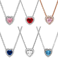 Colorful Heart Shaped Pendants Necklace Original 925 Sterling Silver Elevated Heart Necklace Lover's Holiday Fine Jewelry Gift