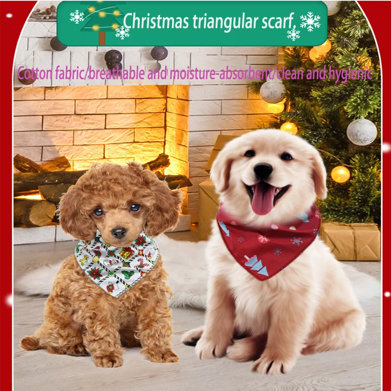 

Wholesale polyester Christmas pet triangular wipes for dogs, Cats, Santa Claus and pet saliva wipes