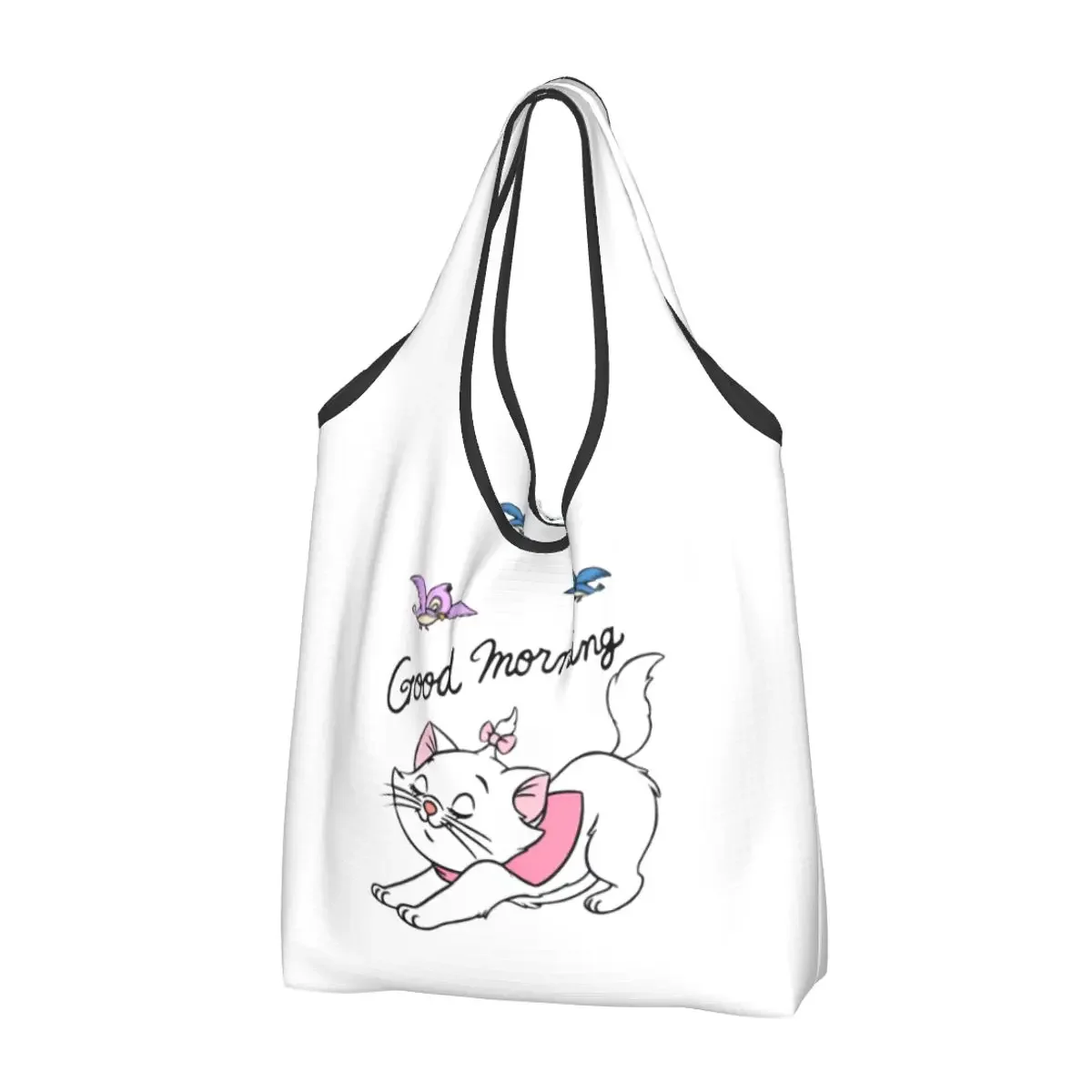 Reusable Marie Aristocats Cute Kitty Good Morning Cat Shopping Bag for Groceries Foldable Grocery Bags Washable Large Tote Bags