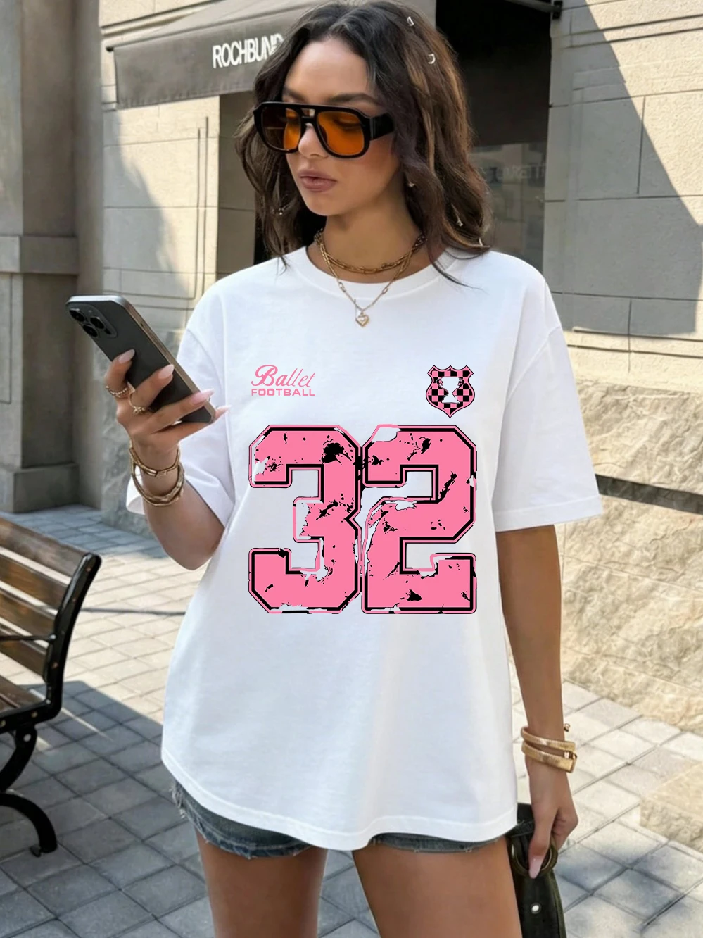 Ballet Football 32 Bedruckte T-Shirts für Damen, Baumwolle, Sommer, kurzärmelig, Basic-T-Shirts mit O-Ausschnitt, übergroße Oberteile, lässige, weiche Kleidung