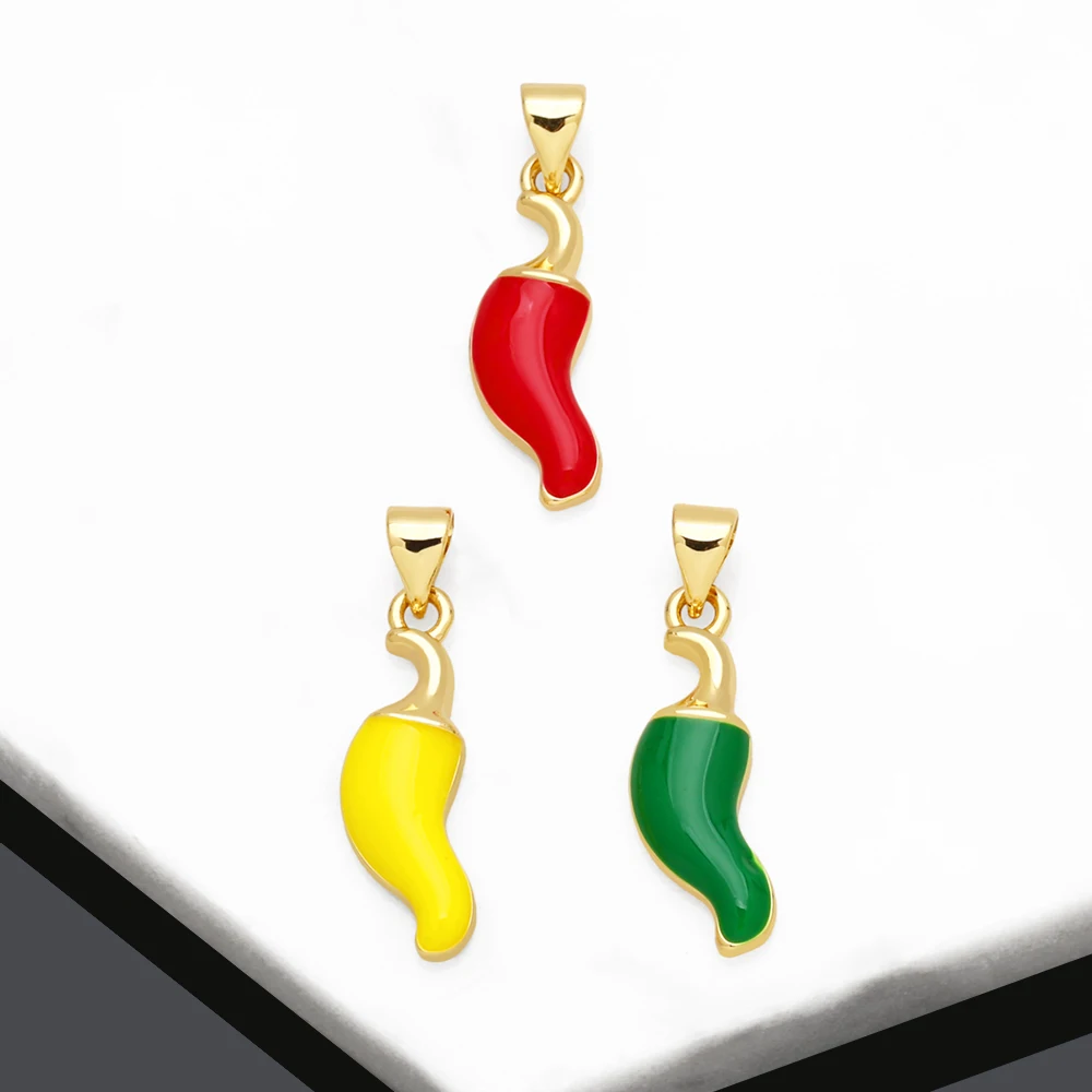 OCESRIO Trendy Multicolor Enamel Hot Pepper Pendant for Necklace Copper Gold Plated Jewelry Making Component Wholesale pdtb143