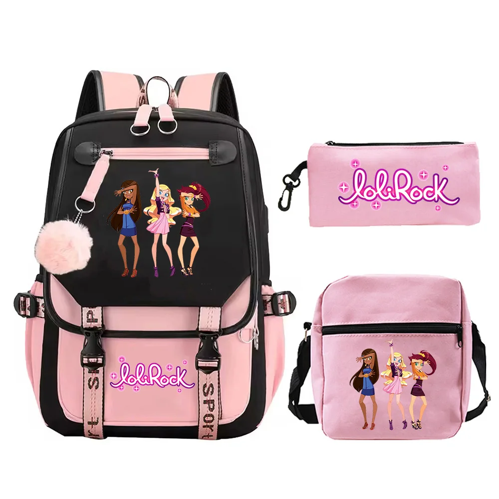 3pcs LoliRock Backpack Shoulder Bag Pencil Bag Set Large Capacity Schoolbag for Student Girl Teenager Fashion Travel Bagpack