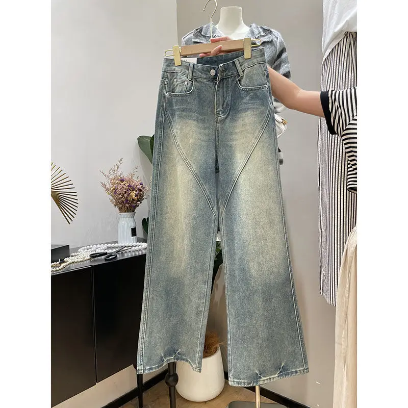 Jean Vintage à Jambes Larges pour Femme, Pantalon en Denim, Taille Haute, Amincissant, Nouvelle Mode Printemps Automne