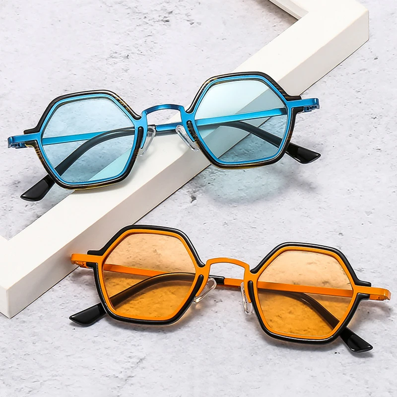 SO&EI Retro Polygon Square Sunglasses Women Fashion Clear Ocean Gradient Lens Eyewear Men Trending Punk Sun Glasses Shades UV400