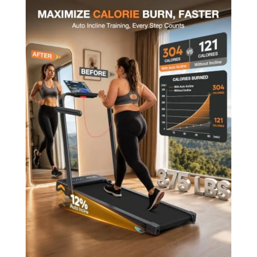 Auto Incline Walking Pad with Handle Bar, Under Desk Treadmill