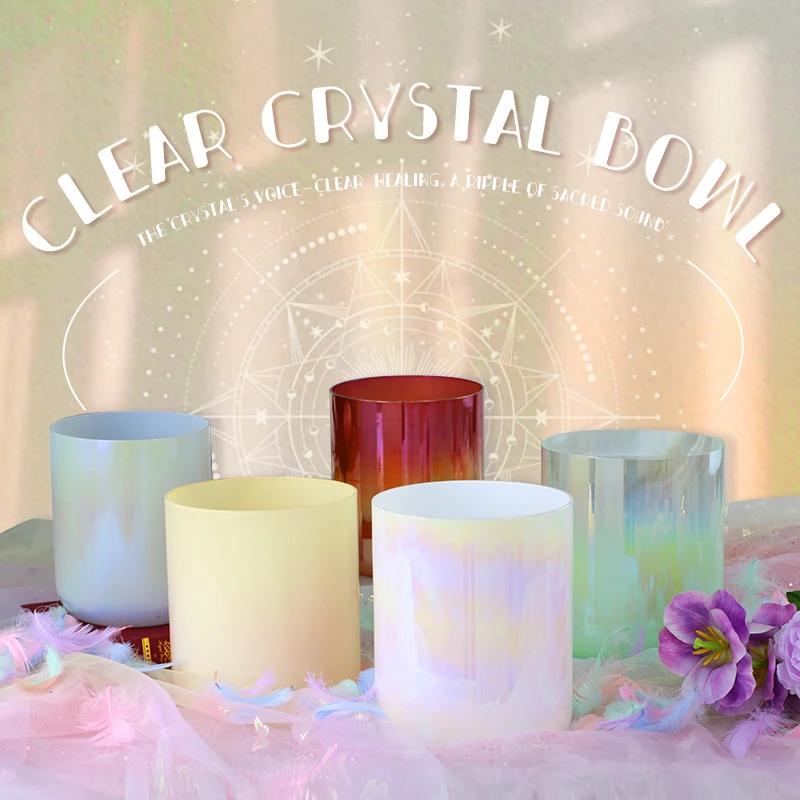 432Hz 7 Chakras Crystal Singing Bowl Set Meditation Healing Handcrafted Quartz Alchemy Bowl With Accessories And Bag