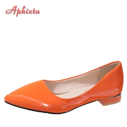 Aphixta Orange New Spring Autumn Shoes Woman Pointed Toe Flats Heels Patent Leather Slip On Fashion Loafers Plus Big Size 46