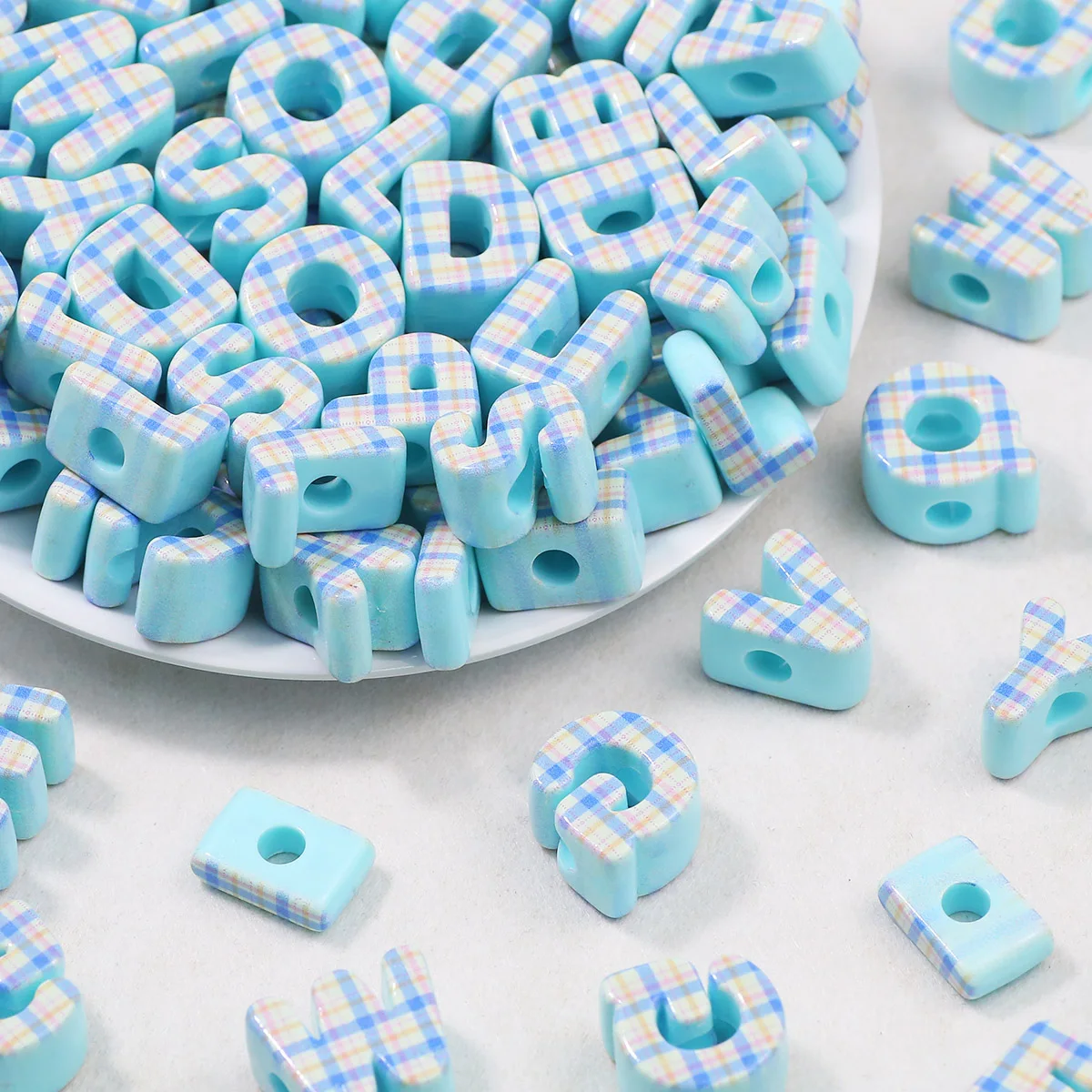6 مللي متر الاكريليك الحروف المطبوعة الأزرق اليدوية DIY بها بنفسك صنع المجوهرات الخرز فضفاض الخرز سوار إكسسوارات عقد #5