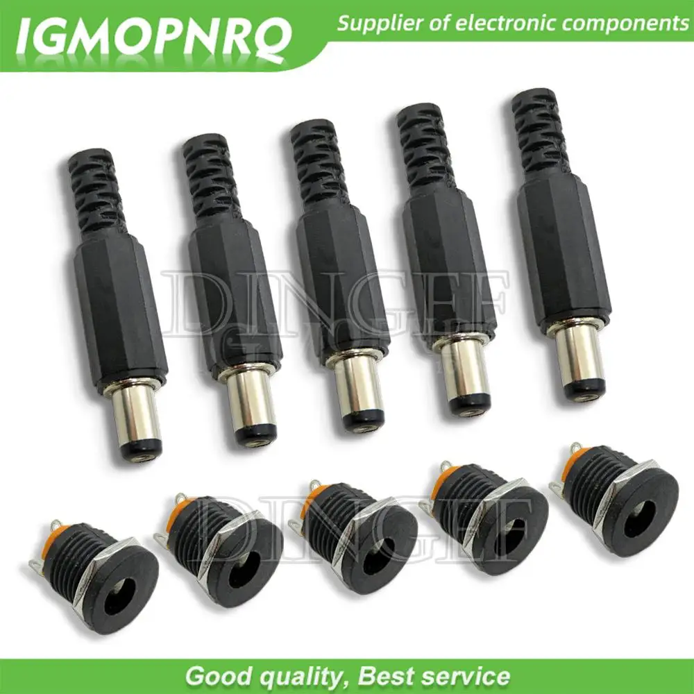 5Pair / 10PCS 12V 3A 5.5x2.1mm DC Power Male Plugs Connector DC Power Socket Female Jack Screw Nut Panel Mount Adapter 5.5*2.1mm