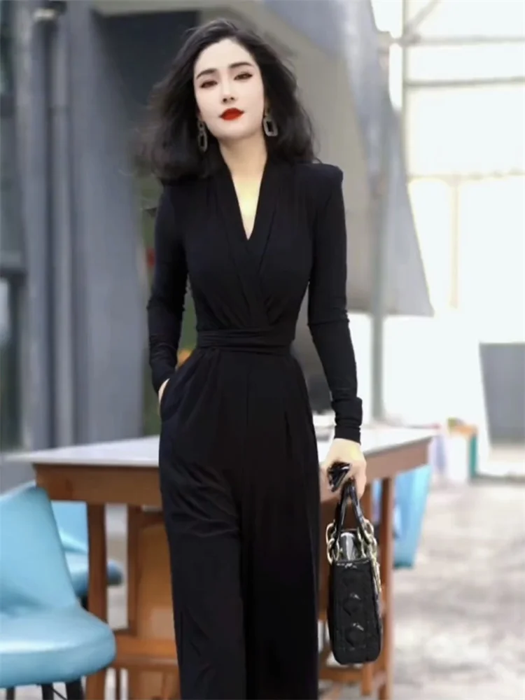 

Ele Simple Slimming Commute irt Jumpsuit Early Spring New Women's Faionable Street Sle High Waist Long Pants