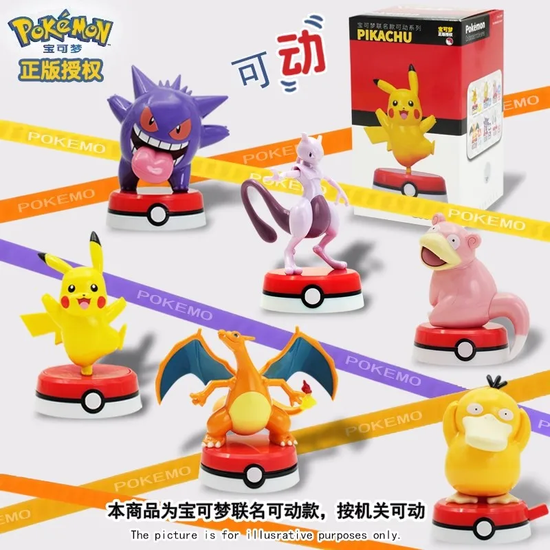 Original Pokemon Anime Figures Pikachu Gengar Charizard Mewtwo Psyduck Slowpoke Toys PVC Movable Model Kawaii Christmas Gifts