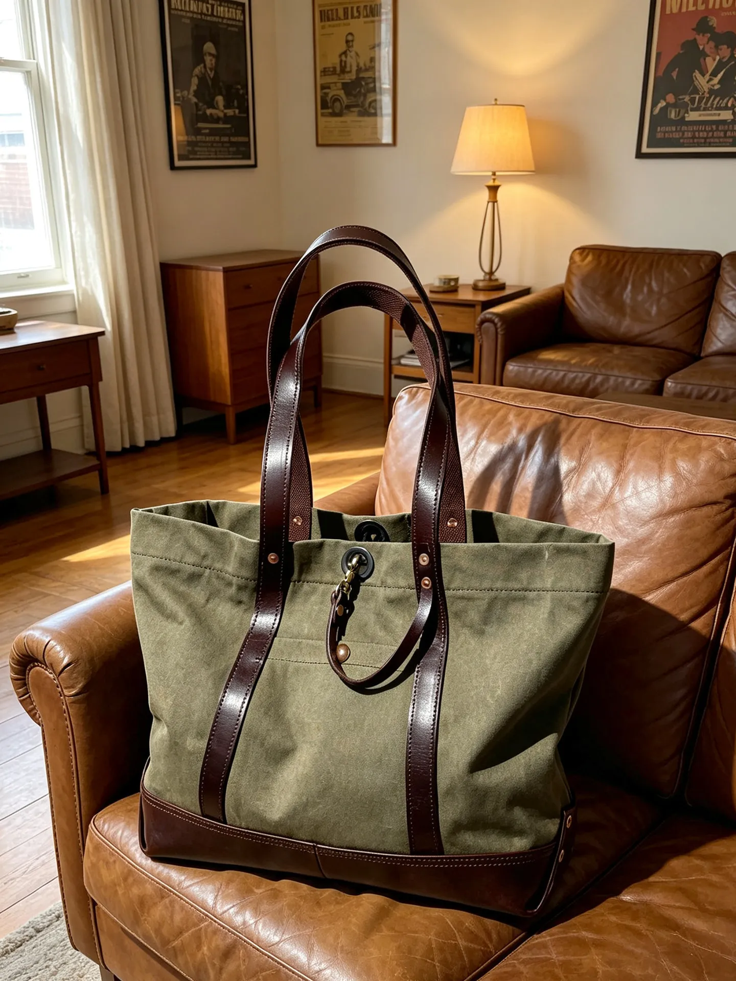Vintage Leatherwork - Tas tote vintage organizer buatan tangan