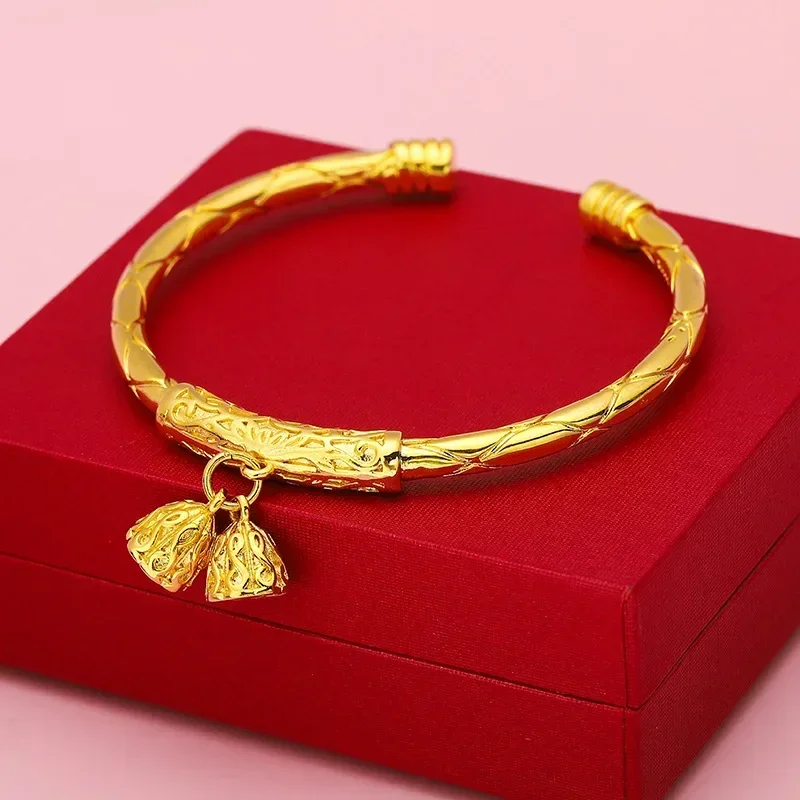 

High quality AU999 real gold 24K pure gold two worlds joy bracelet chain lattice opening adjustable womens bracelet Braslett