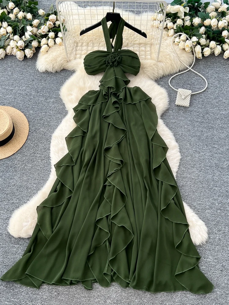 الرغبة النقية الجوف خارج ثلاثية الأبعاد زهرة Ne حزام معلق طويل الدكتور المرأة عطلة ارتداء عالية الخصر ألف خط تنورة Bal Dr