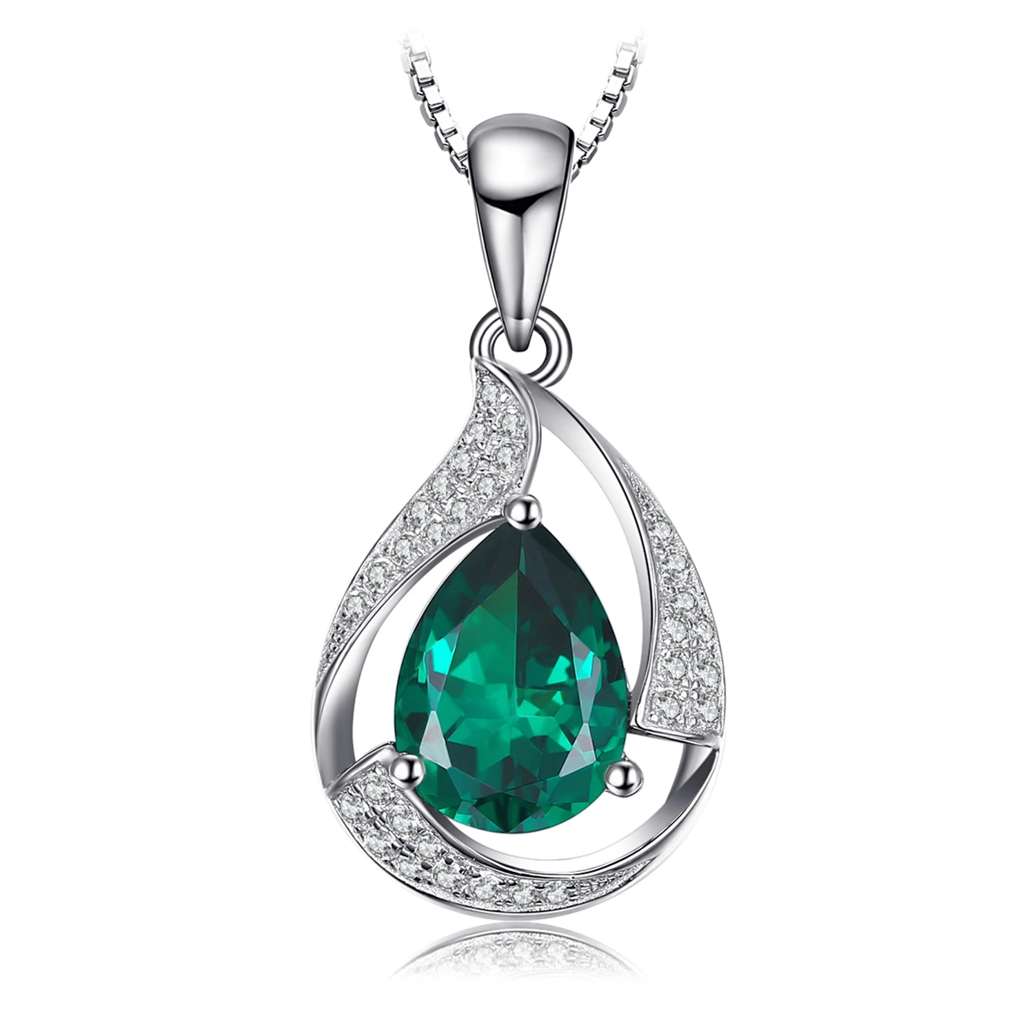 JewelryPalace 3ct Green Simulated Nano Emerald 925 Sterling Silver Pendant Necklace for Women Pear Gemstones Choker No Chain