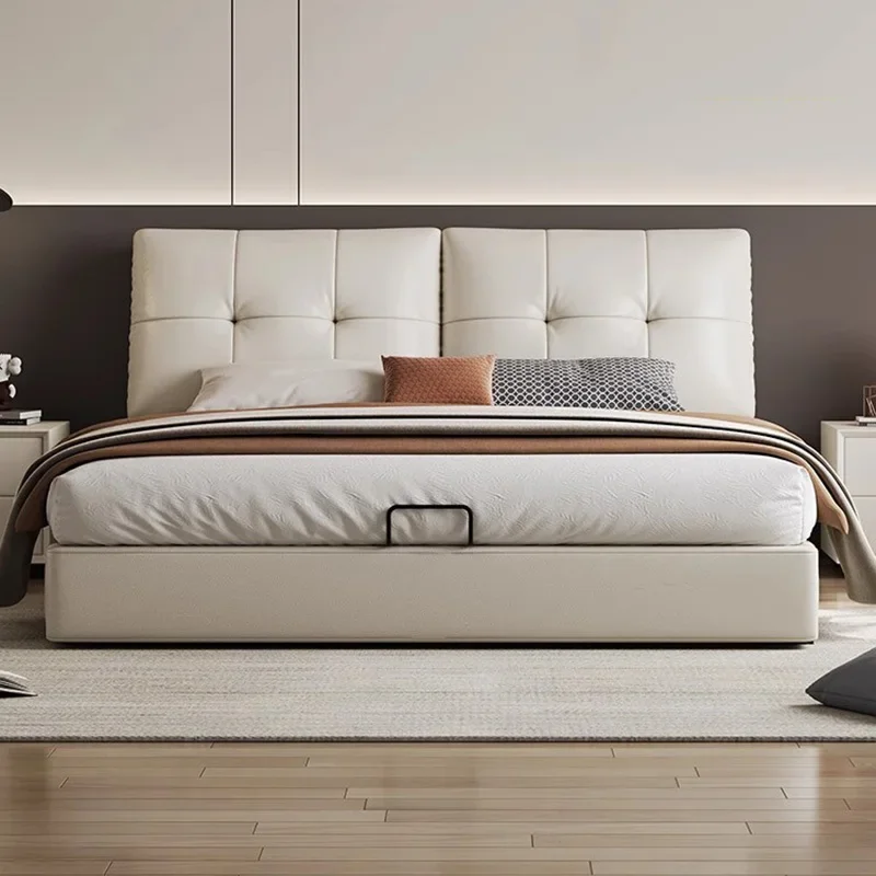 

Роскошная двуспальная кровать для спальни в нордическом стиле, современная деревянная двуспальная кровать, вместительная роскошная мебель в европейском стиле