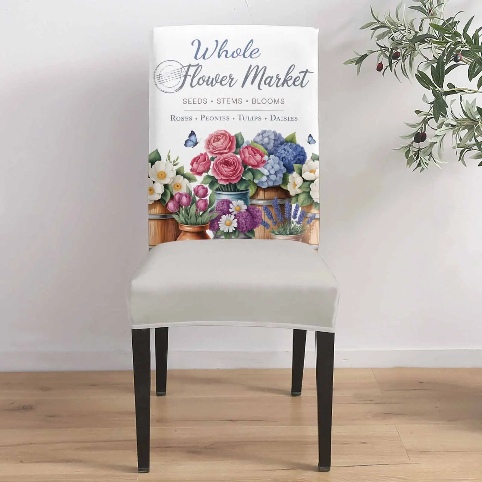 

Watercolor Barrel Flower Market 4/6/8PCS Spandex Elastic Chair Case For Wedding Hotel Banquet Dining Room