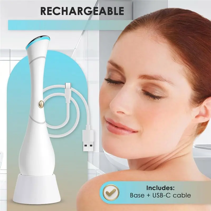 A23F-Eye Massager Wand Featuring Heat Therapy, Red/Blue LED Light, Ionic Galvanic Skincare Effects, USB-C Charging Absorption