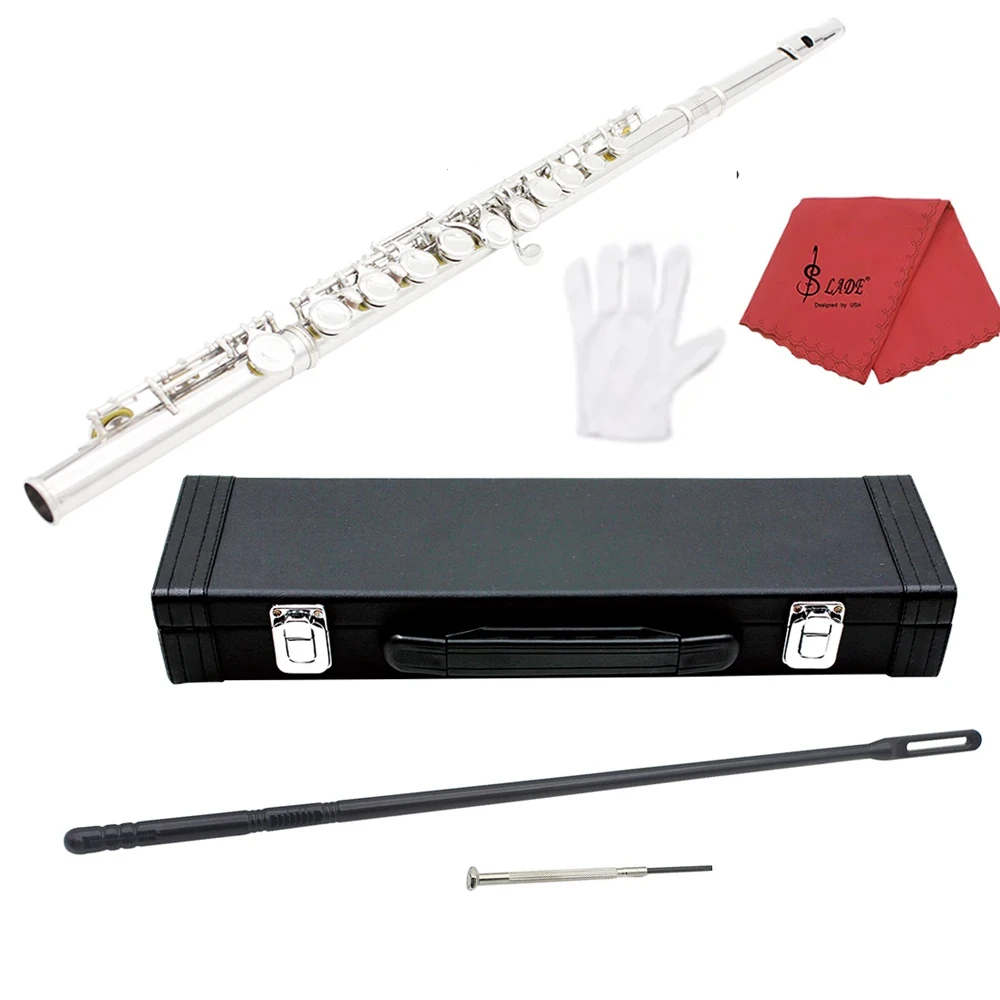 

SLADE Silver 16 Holes C Tone Flute E Key Woodwind Instrument Nickel Plated Silver Cupronickel Tube Flute with Accessories