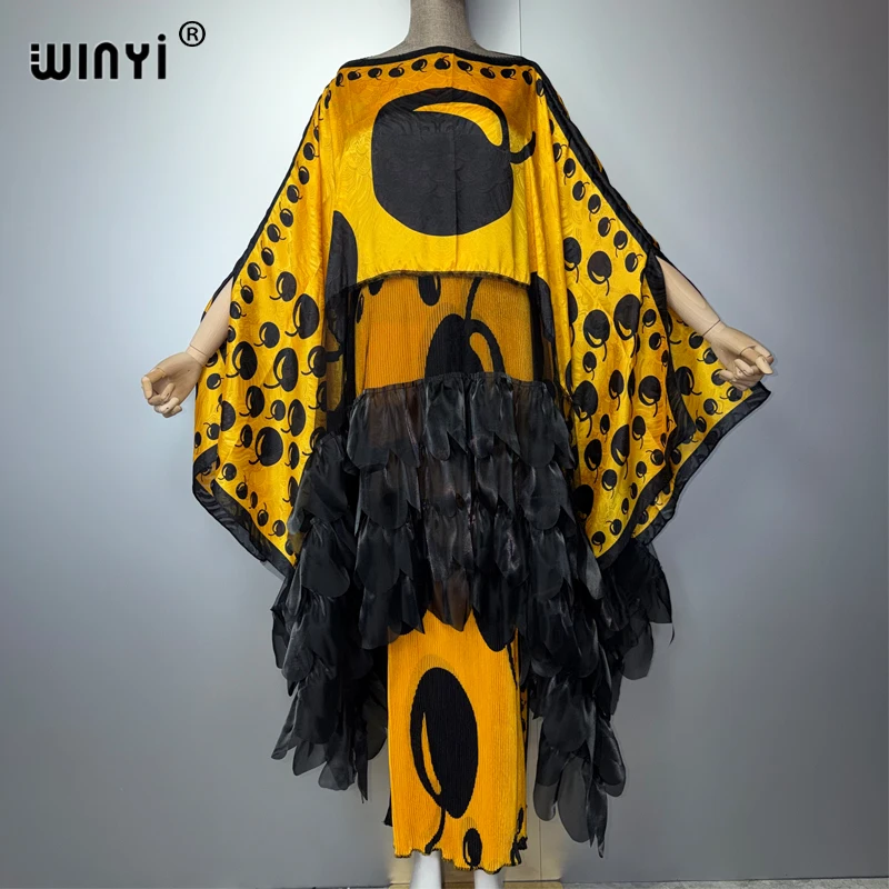 WINYI Boho Beach Two-Piece Suit for Women Pleated Slim Dress And Coat Set Floor Length Bohemian Trab Dress Vacation Top