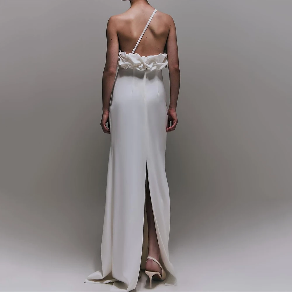 فساتين سهرة مخصصة على شكل حرف a طول الأرض بكتف واحد بدون أكمام فستان حفلات بسيط Fsahion ثنيات بدون ظهر للحفلات #3