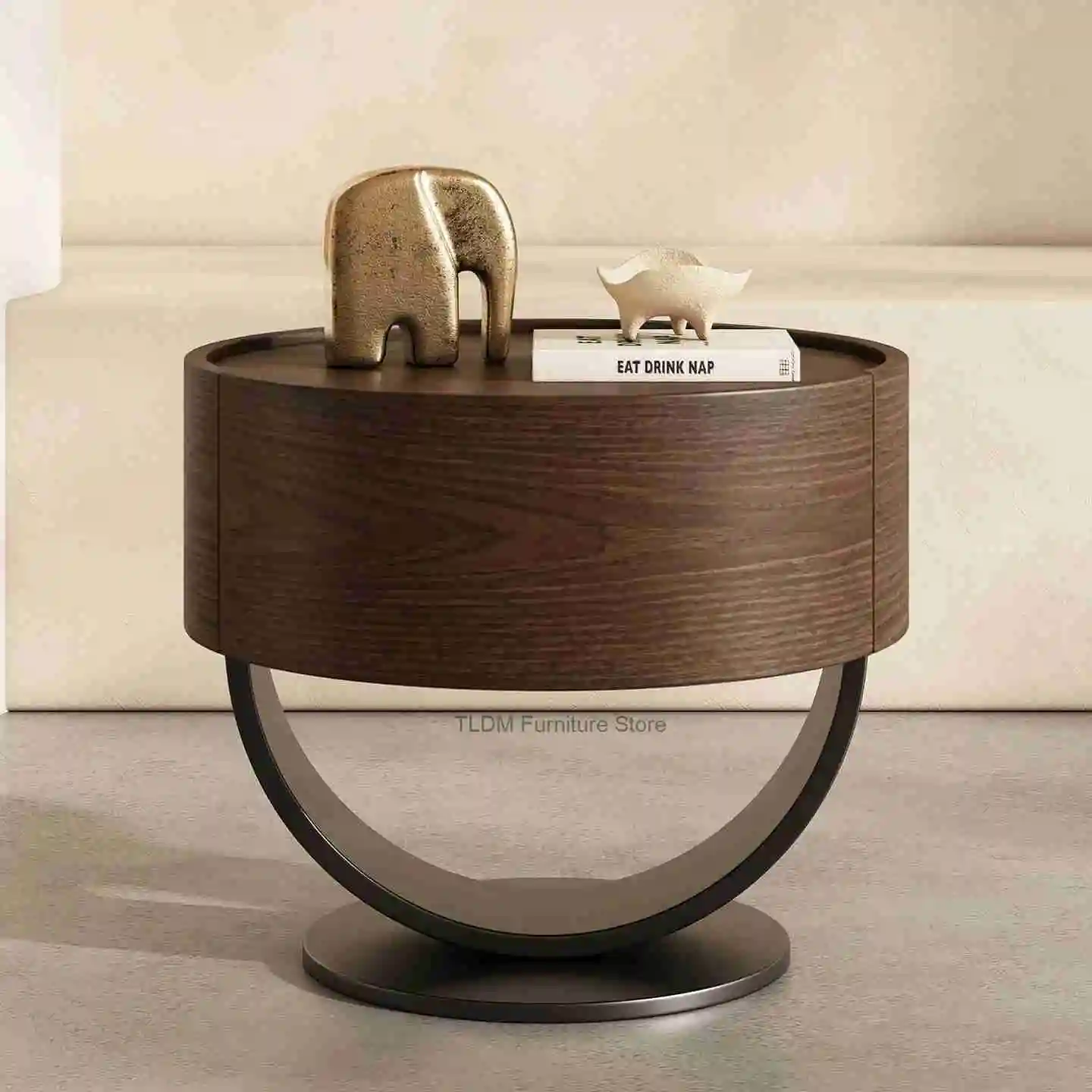 Italian Minimalist Circular Bedside Table, Internet Famous Multifunctional Bedside Storage Cabinet for Bedrooms