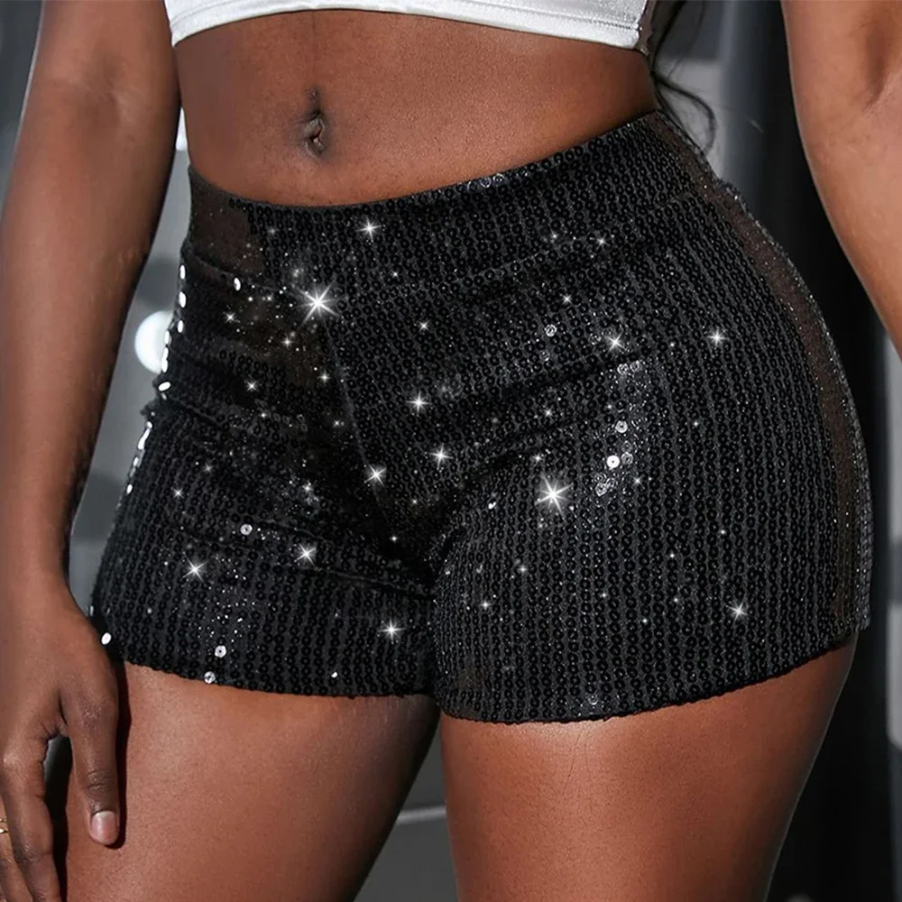 Silver Golden Sequin Shorts Women Slim High Waist Sexy Shiny Sequins Short Pants Glitter Shorts Nightclub Hot Pants Streetwear